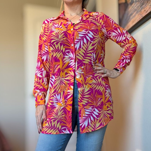 Belle by Kim Gravel Tops - Tropical Print Button-Up Shirt